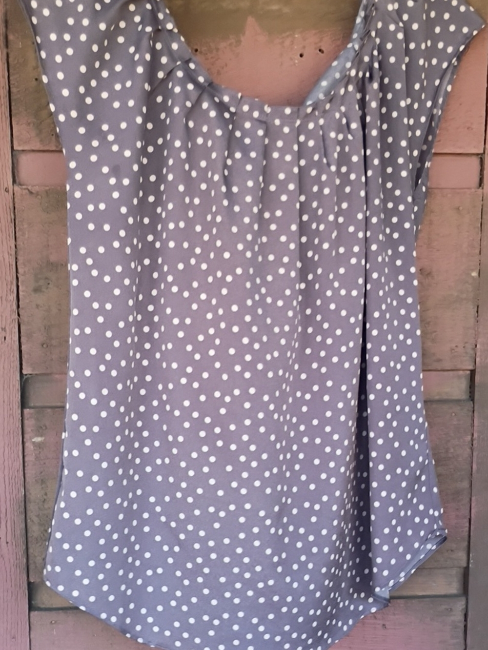 Polka Dot Sleeveless Blouse - Gray with White Dots
